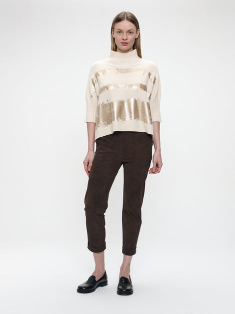 Pullover gold print NB2404 | Beige Gold