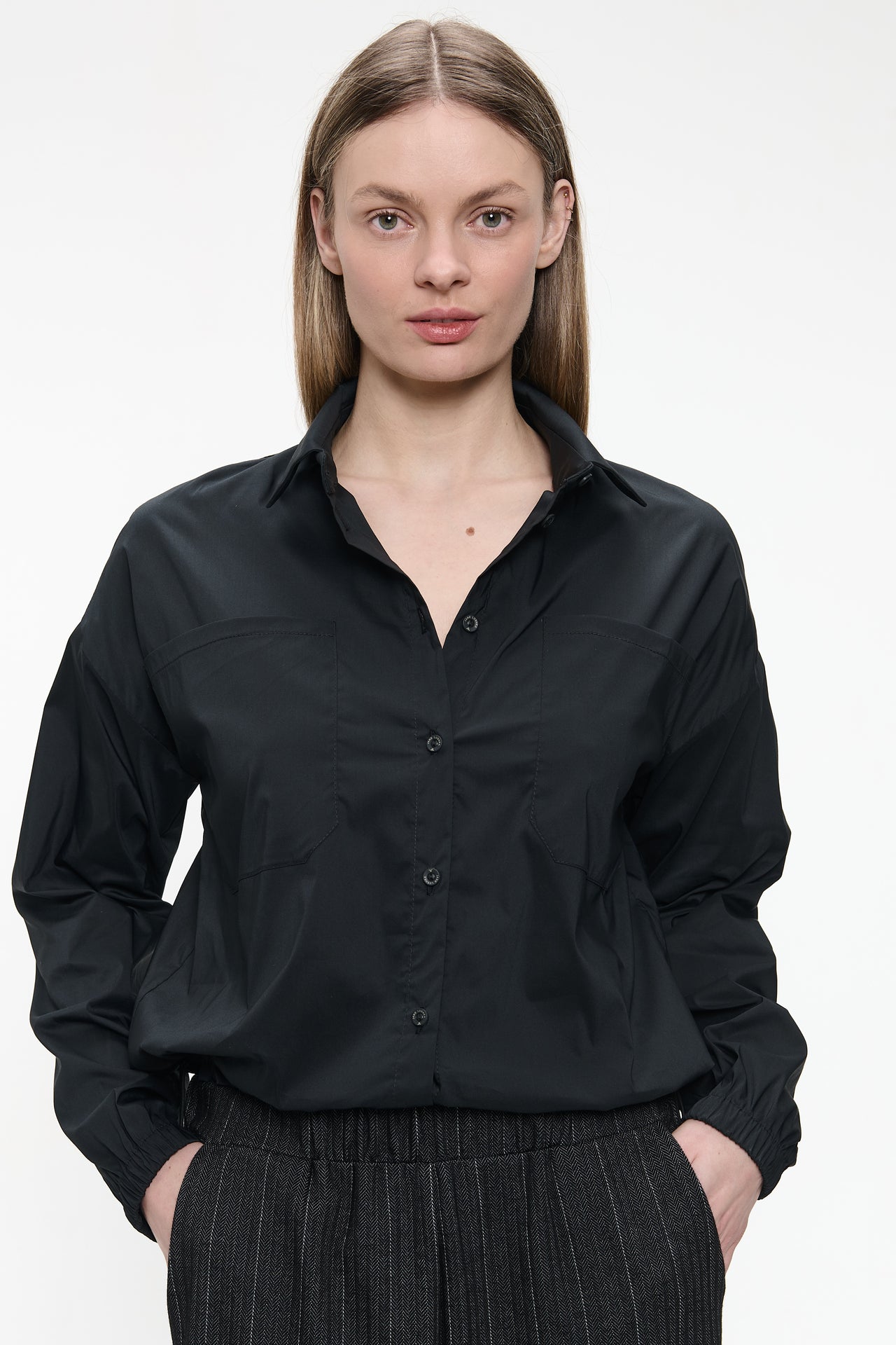 Aneta cotton poplin blouse | Black