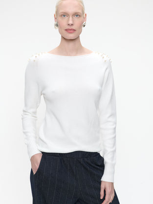 Pullover viscose pearls NB2445P | Off White