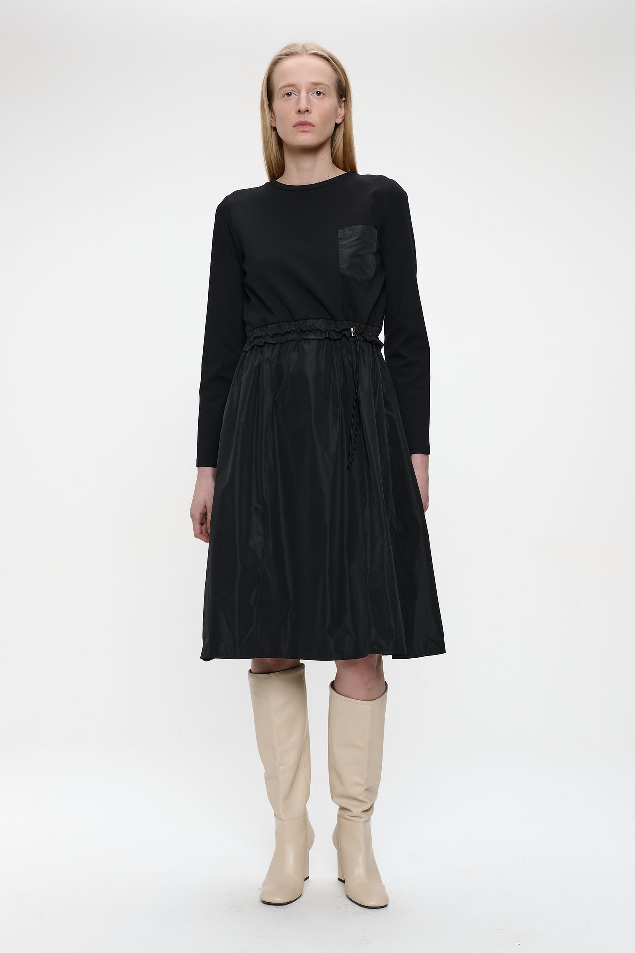 Ester mix cotton taffeta dress | Black