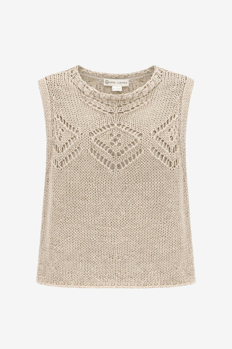 Sequined hole top 25052 | Beige