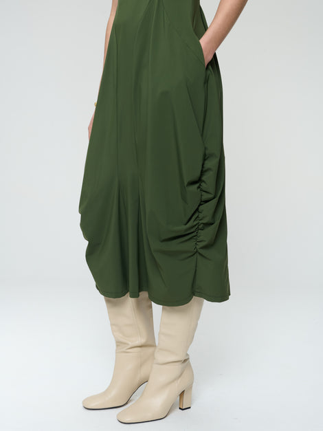 Ria WS strech technical jersey dress | Oliva green