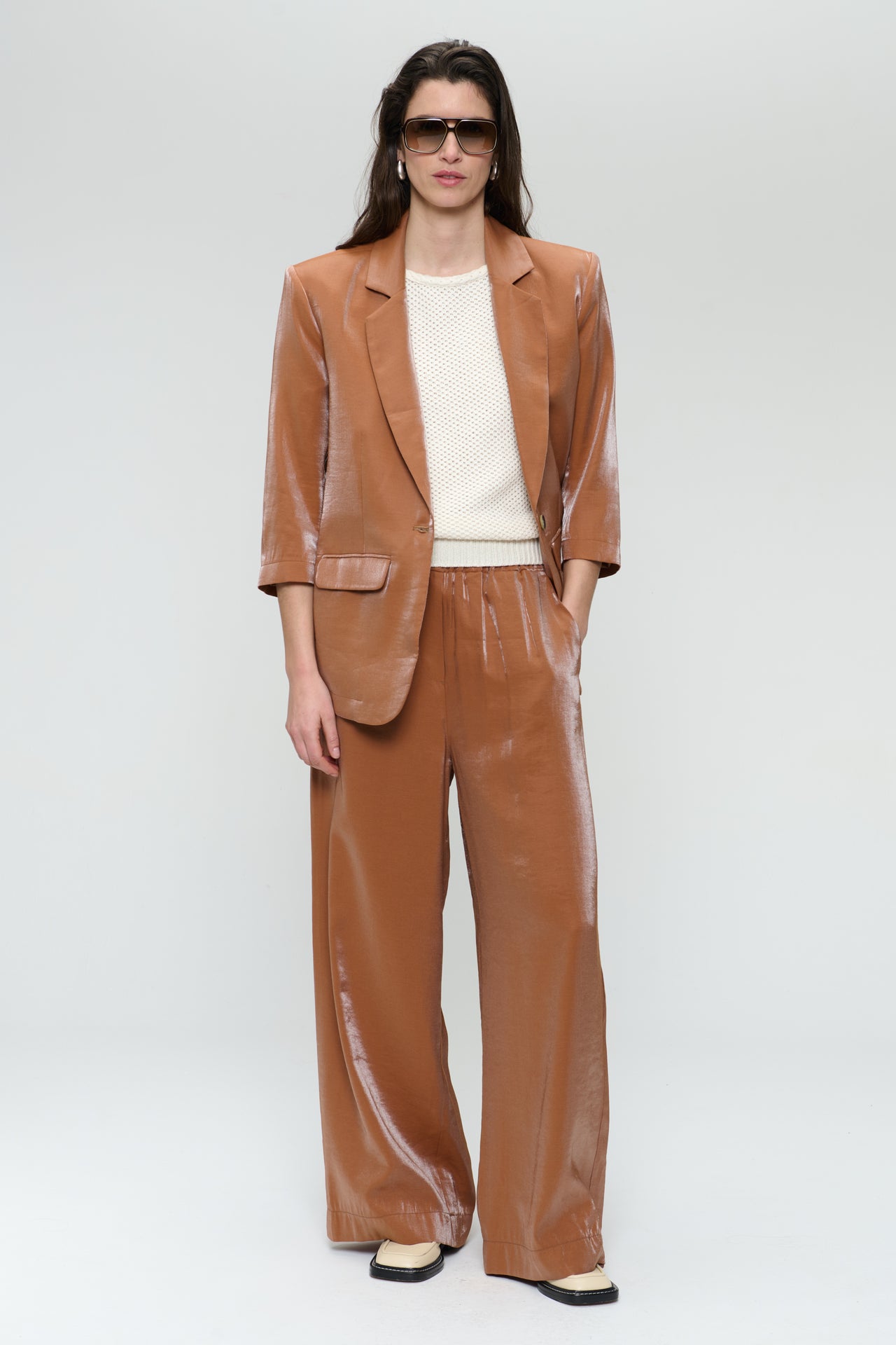 Fring shiny viscose blazer | Brown