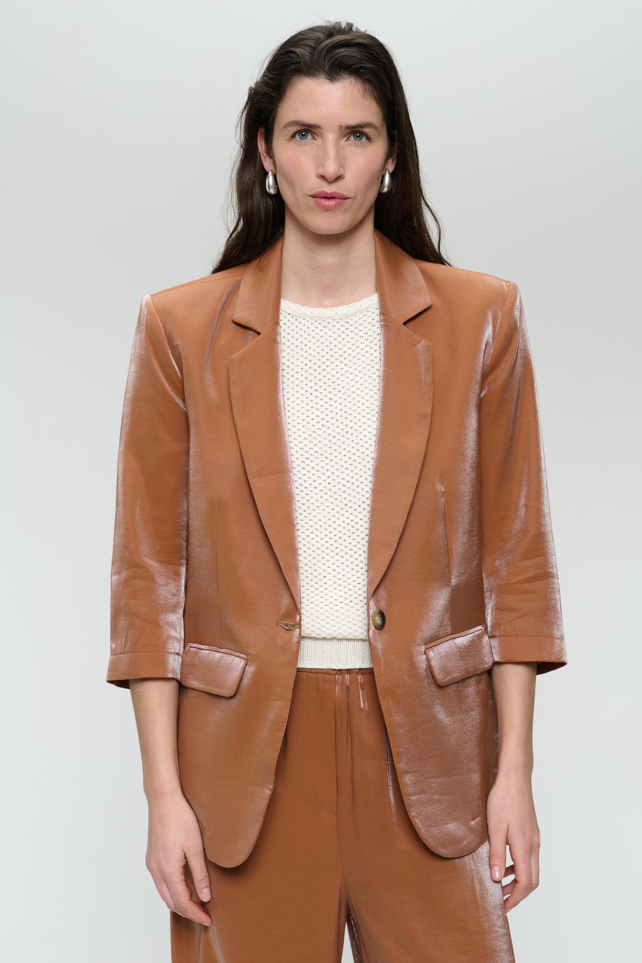 Fring shiny viscose blazer | Brown