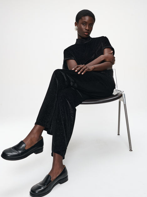 Simone velvet pants | Black shiny
