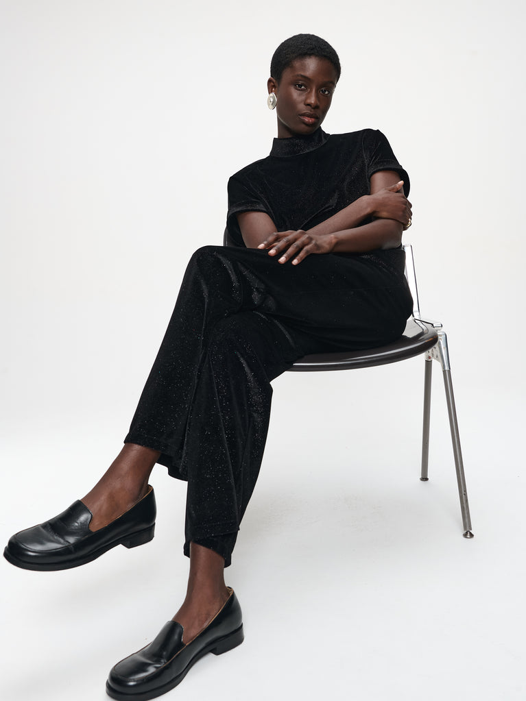 Simone velvet pants | Black shiny