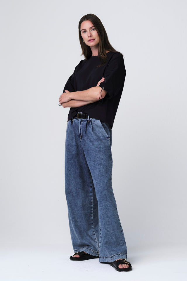 Pamela jersey/taffeta mix blouse | Blue