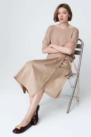 Poplin dubbel mid skirt | Sabbia