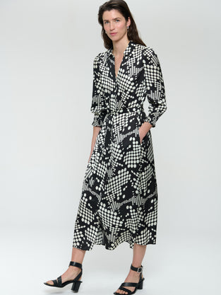 Julia print shine viscose dress | Black