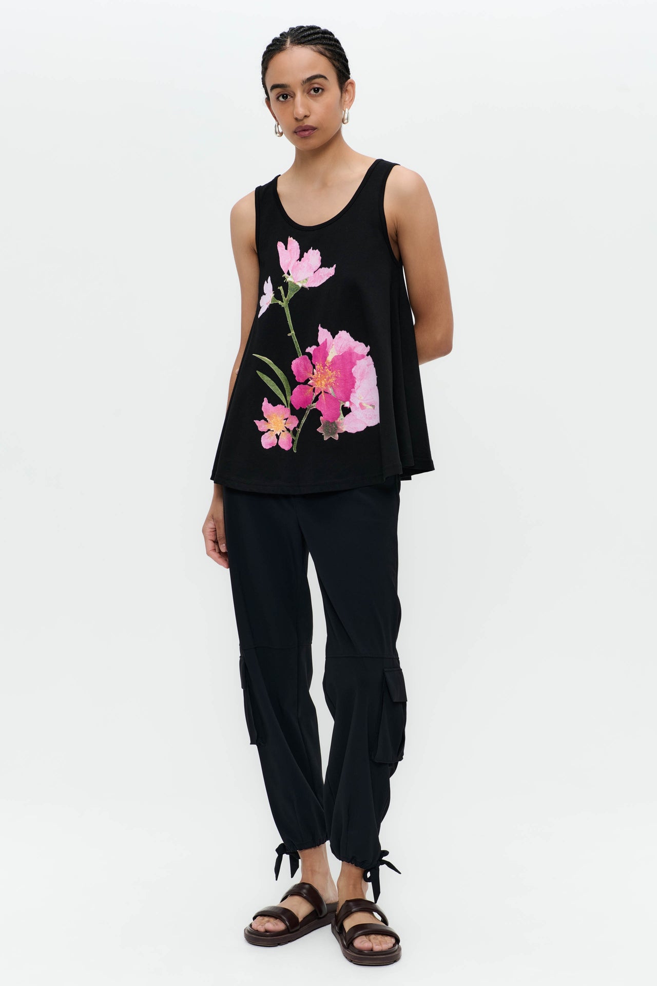 Top cotton print flower | Black