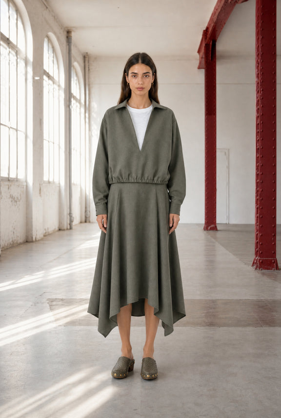 Marta asymmetrical viscose skirt | Green