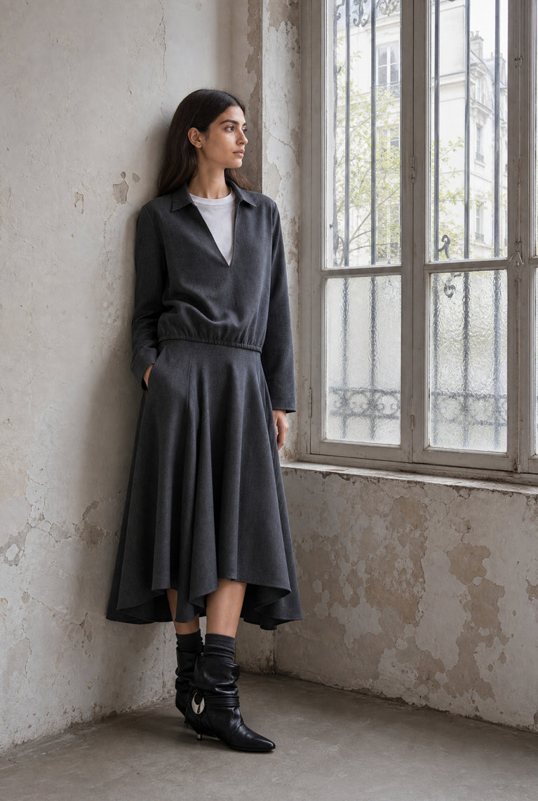 Marta asymmetrical viscose skirt | Anthracite
