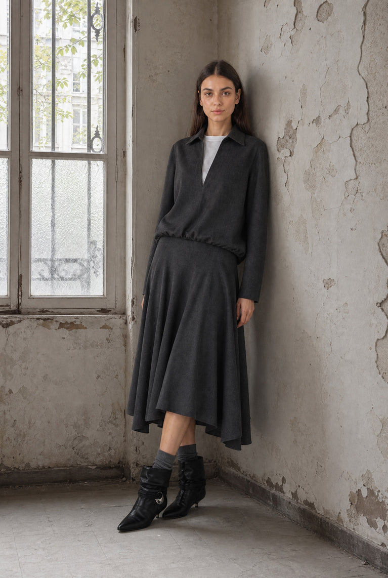 Marta asymmetrical viscose skirt | Anthracite