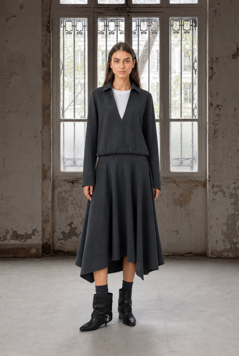 Marta asymmetrical viscose skirt | Anthracite