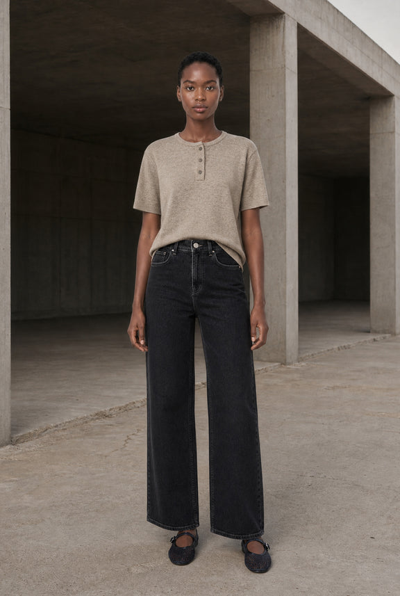 Moon plain knit top | Beige Melange