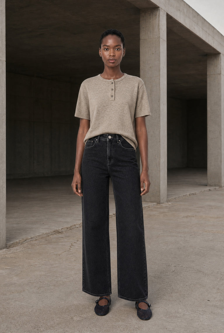 Moon plain knit top | Beige Melange