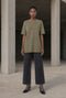 Rora plain knit long top | Green Melange