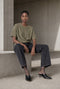 Rora plain knit long top | Green Melange