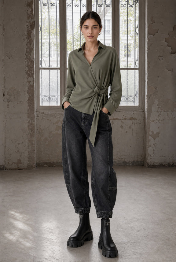 Vivi lyocell knot blouse | Army