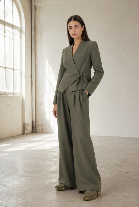 Lean wide-leg pants | Green Melange