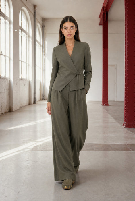 Lean wide-leg pants | Green Melange
