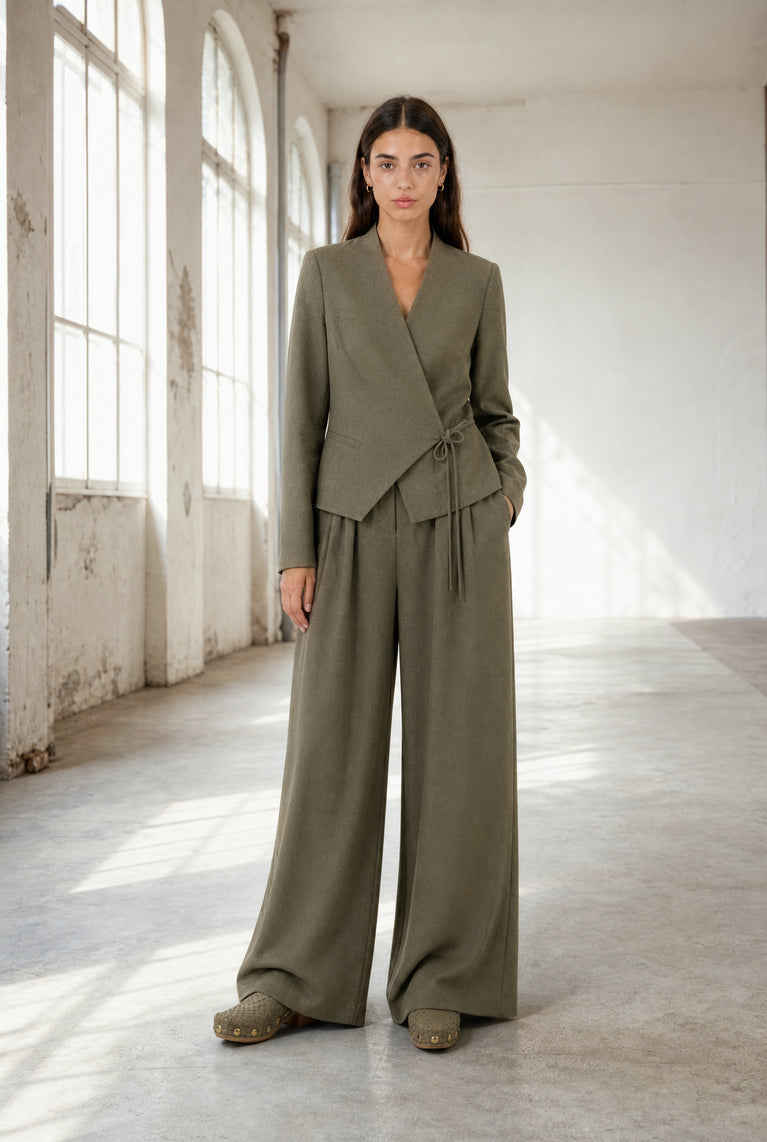 Lean wide-leg pants | Green Melange