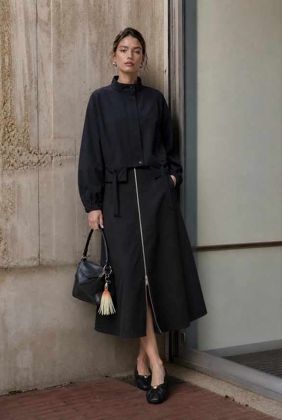 Bardolino taffeta zipper skirt | Nero