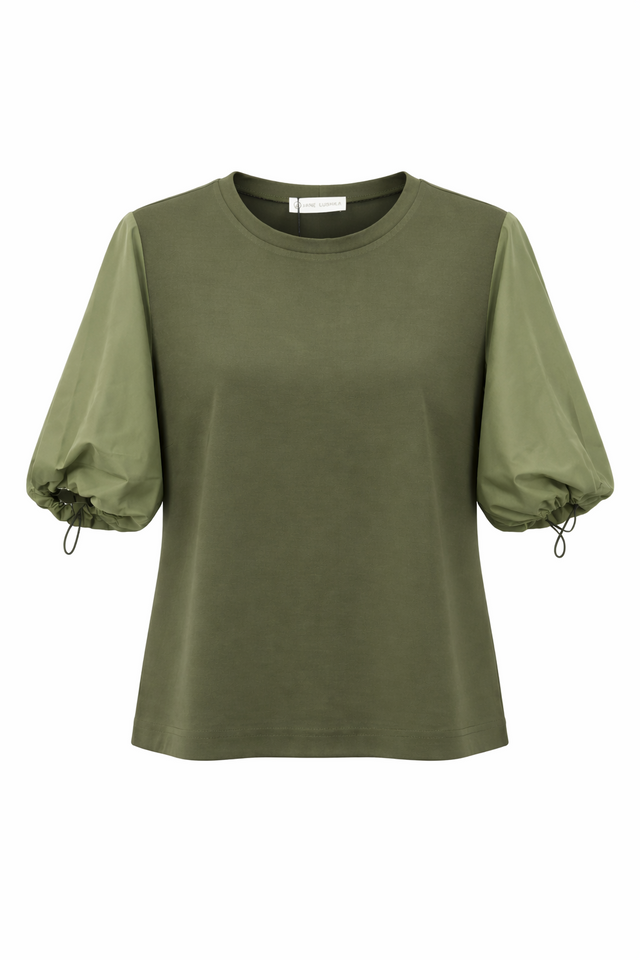 Pamela jersay/tafeta mix blouse | Army