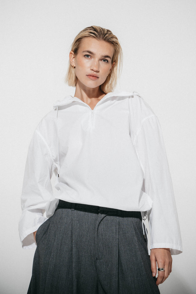 Clio hoodie zipper blouse | White