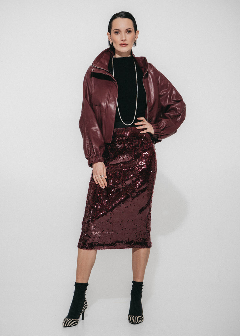 Dalia sequins uni skirt | Bordo