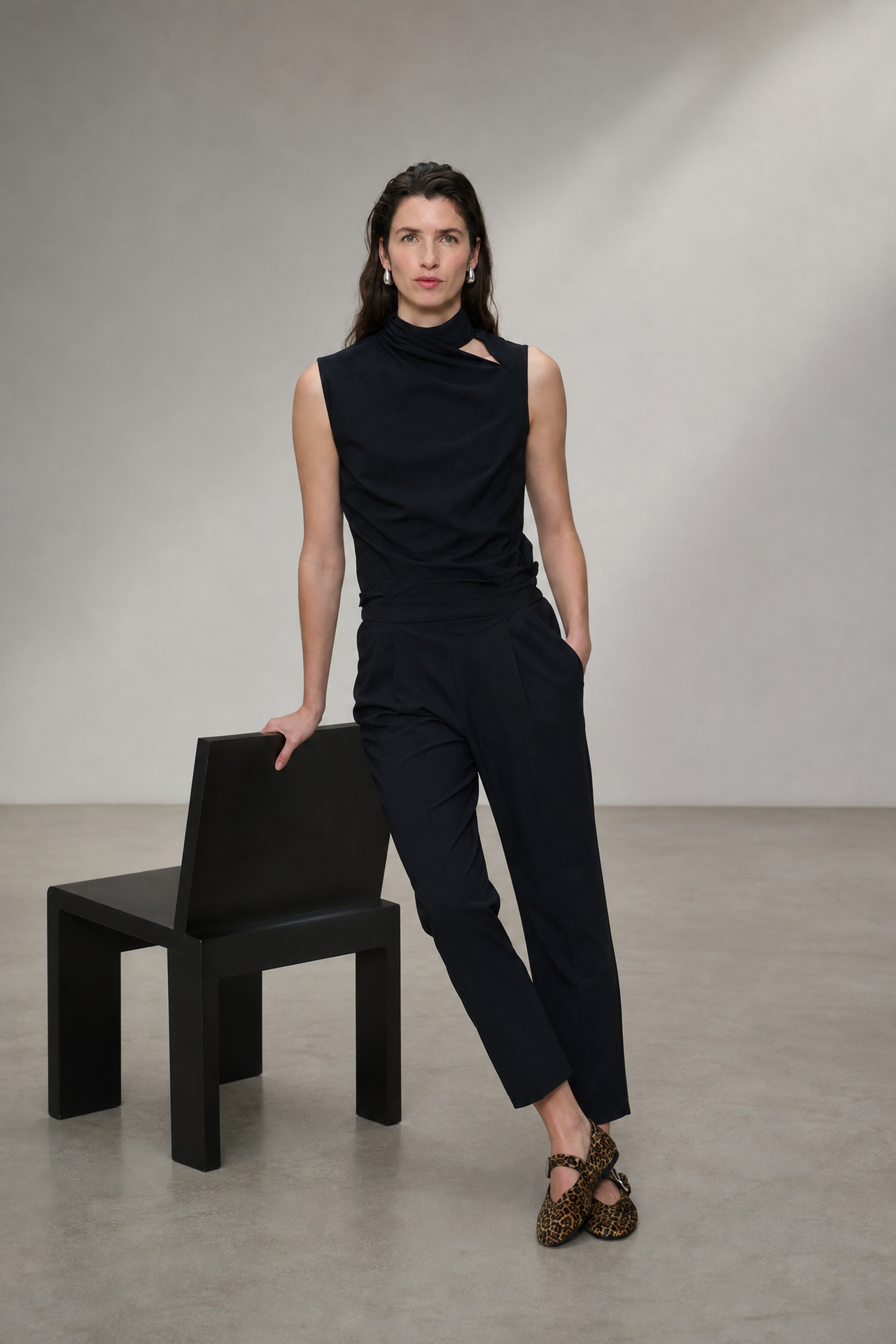 Naomi stretch technical jersey top | Black