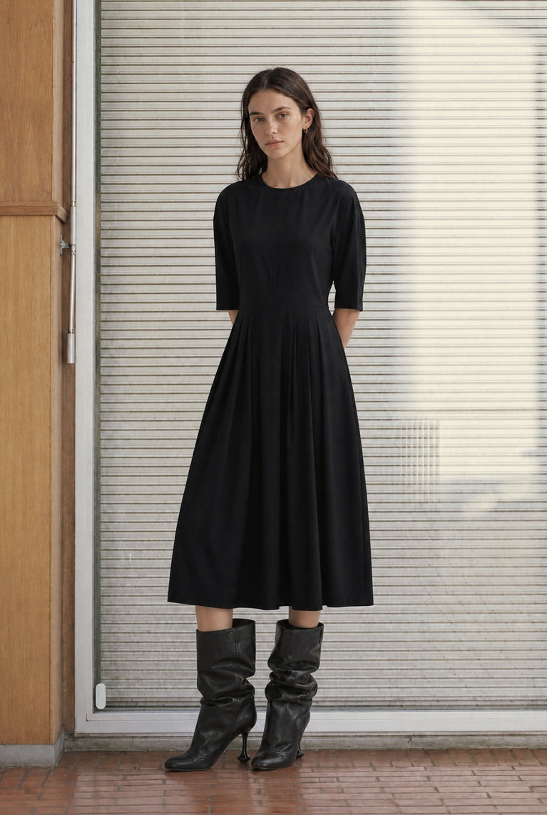 Heide tech jersey dress LS | Black