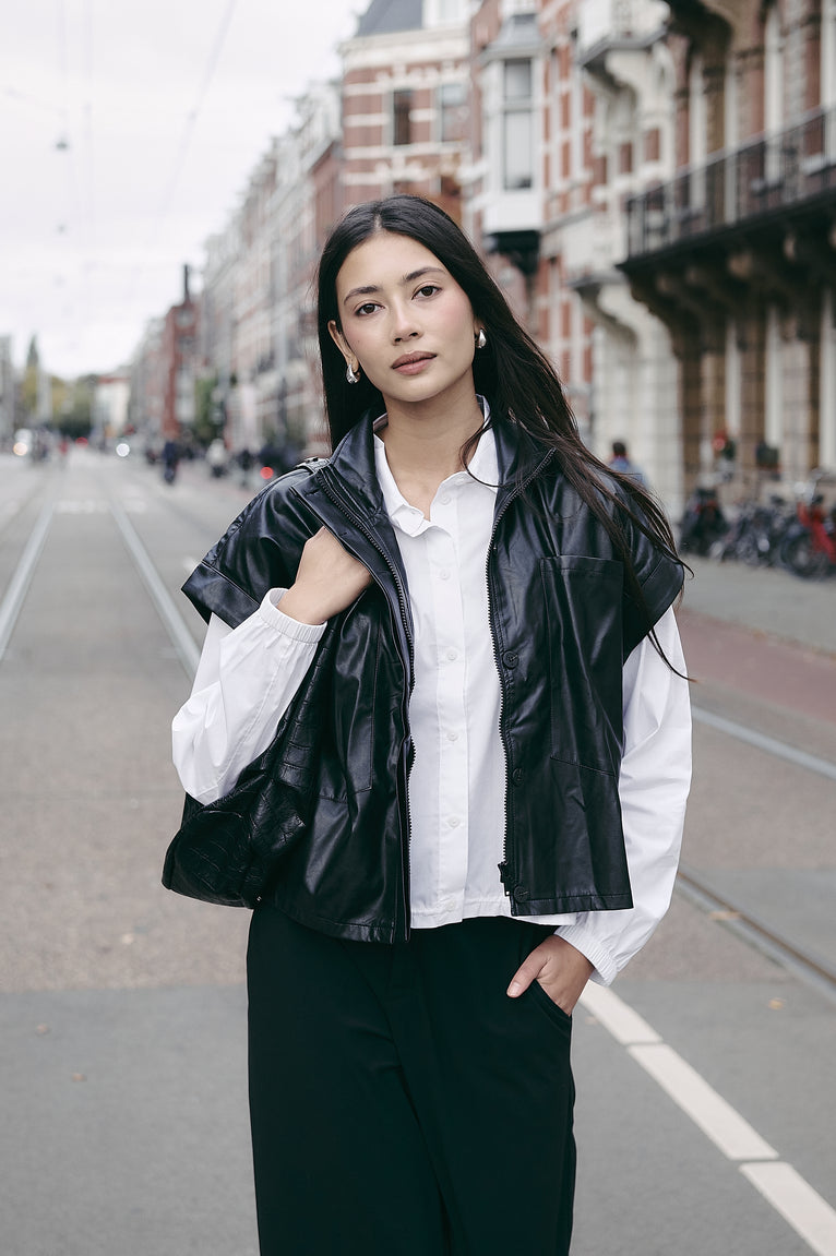 Paola eco leather blouse | Black