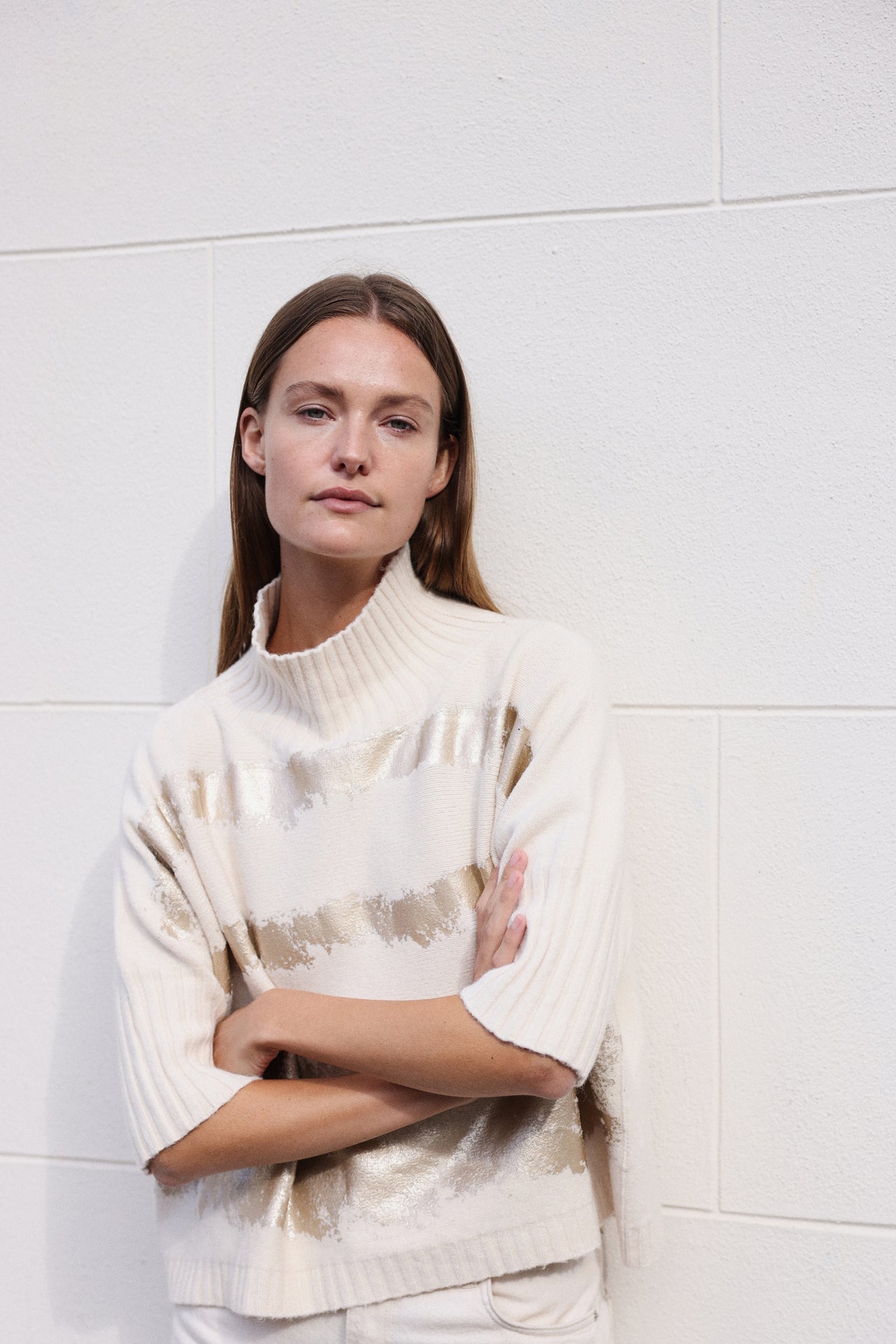 Pullover gold print NB2404 | Beige Gold