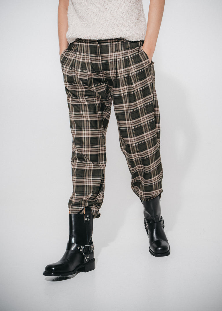 Nicola check viscose pants | Green
