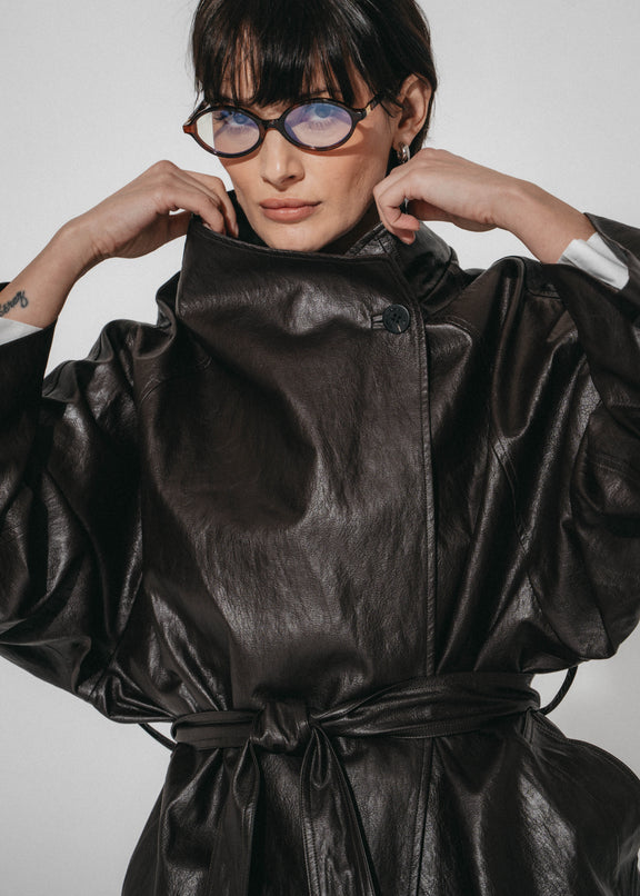 Noir eco leather coat | Dark Brown