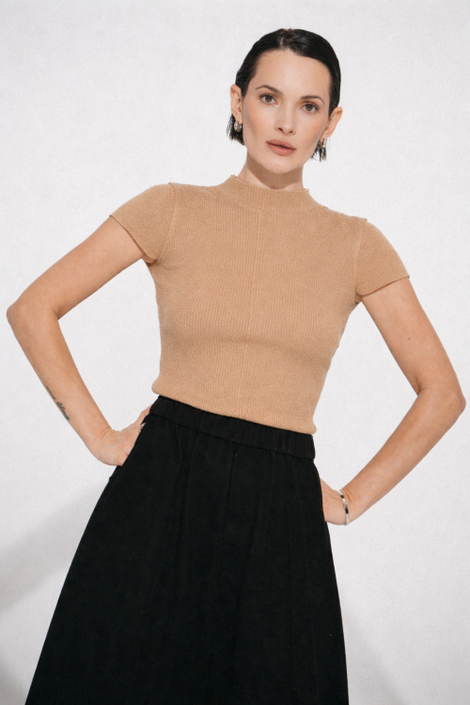 Rina rib knit top | Camel