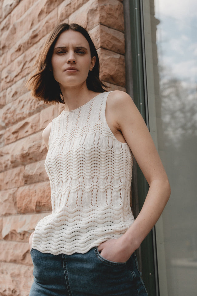 Openwork knit Vest E24082 | Ecru