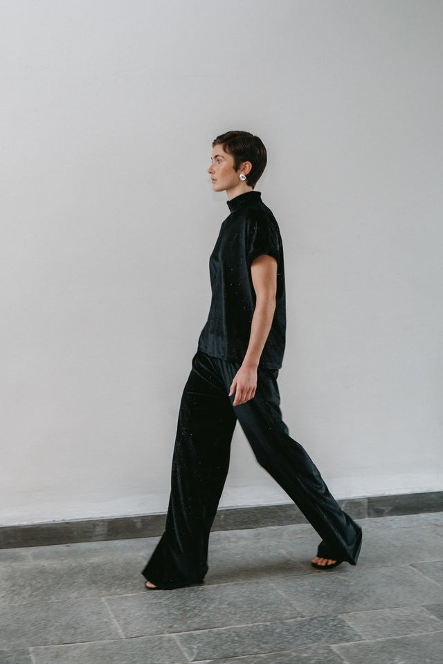 Simone velvet pants | Black shiny