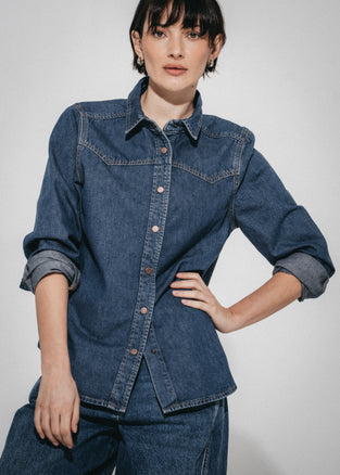 Western classic denim shirt | Medium Blue