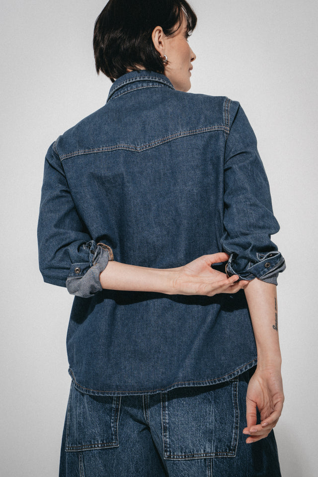 Western classic denim shirt | Medium Blue