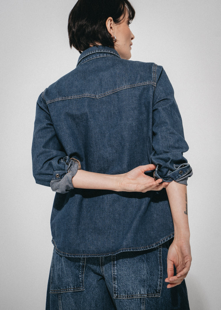 Western classic denim shirt | Medium Blue