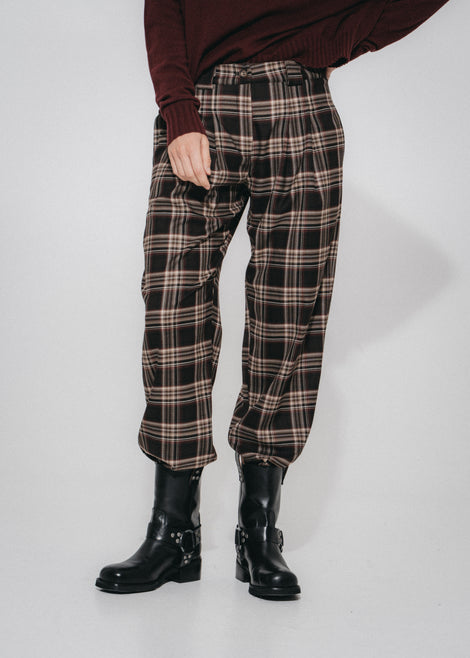 Nicola check viscose pants | Brown