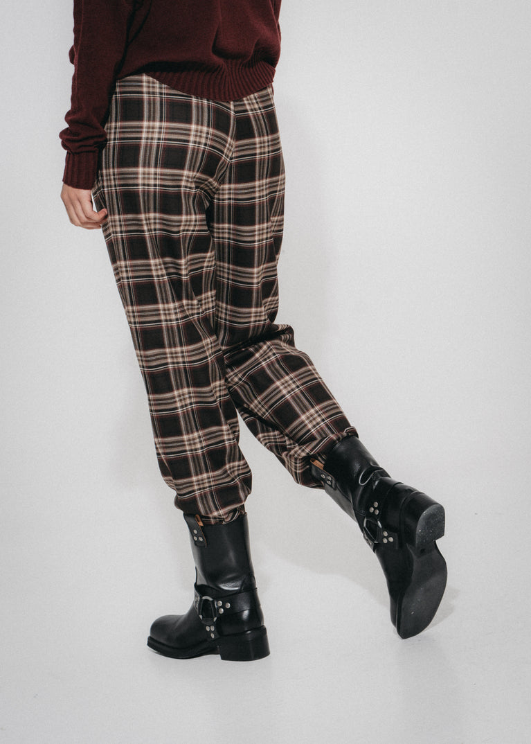 Nicola check viscose pants | Brown