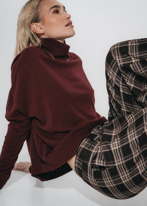 Nicola check viscose pants | Brown
