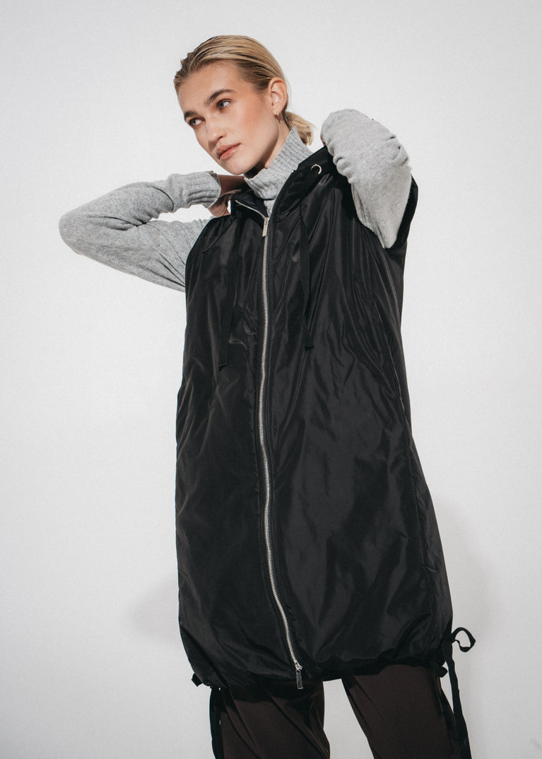 Ronchi long hoodie vest | Nero