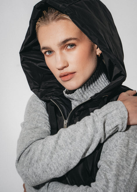 Ronchi long hoodie vest | Nero